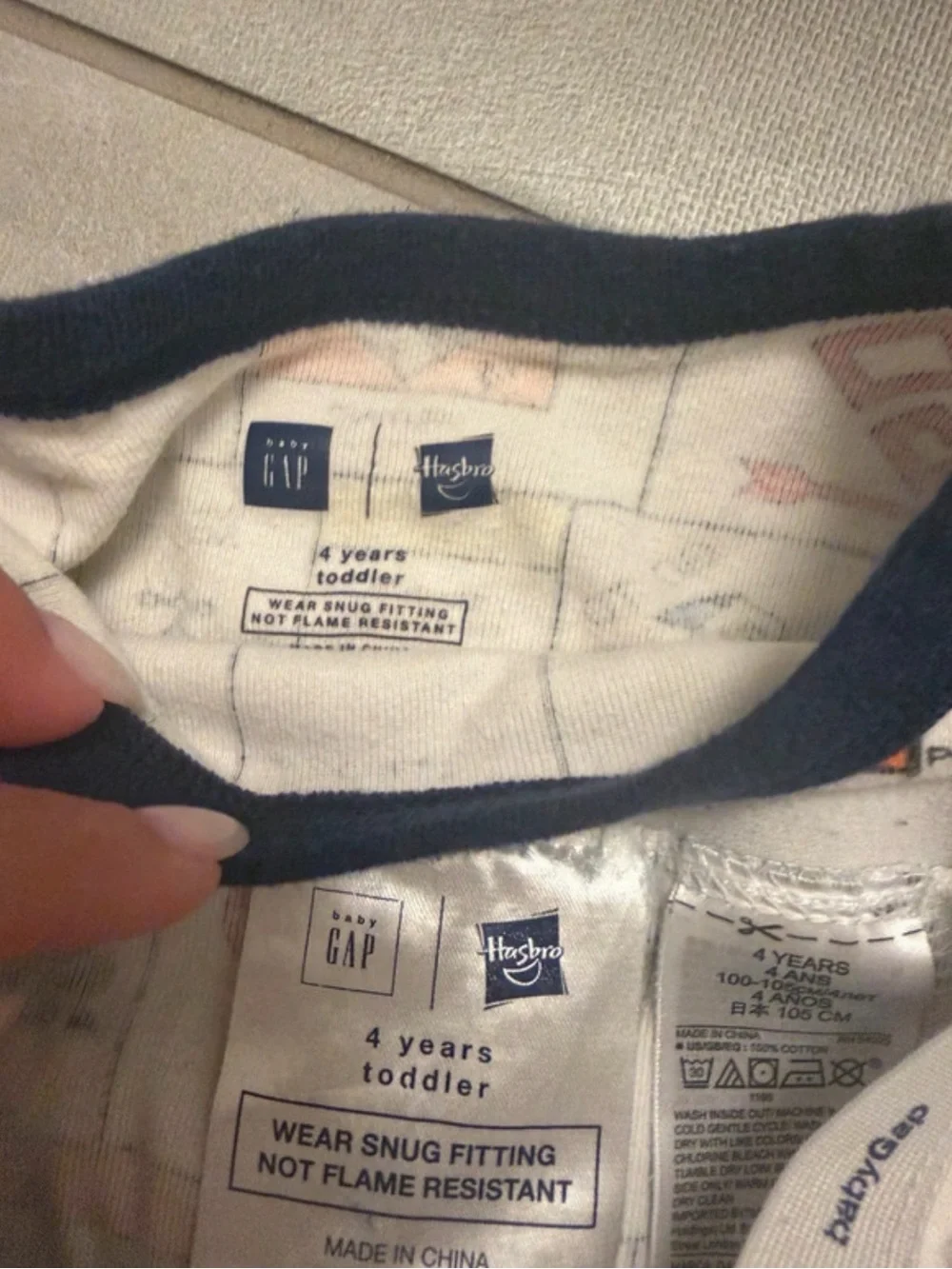BabyGap size 4T hasbro monopoly 2 piece pajamas cream